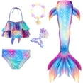 thumbnail image 1 of 5PCS Mermaid Tails for Swimming for Girls Kids Mermaid Swimsuit Costume Princess Bikini Set Bathing Suits High quality, 1 of 5