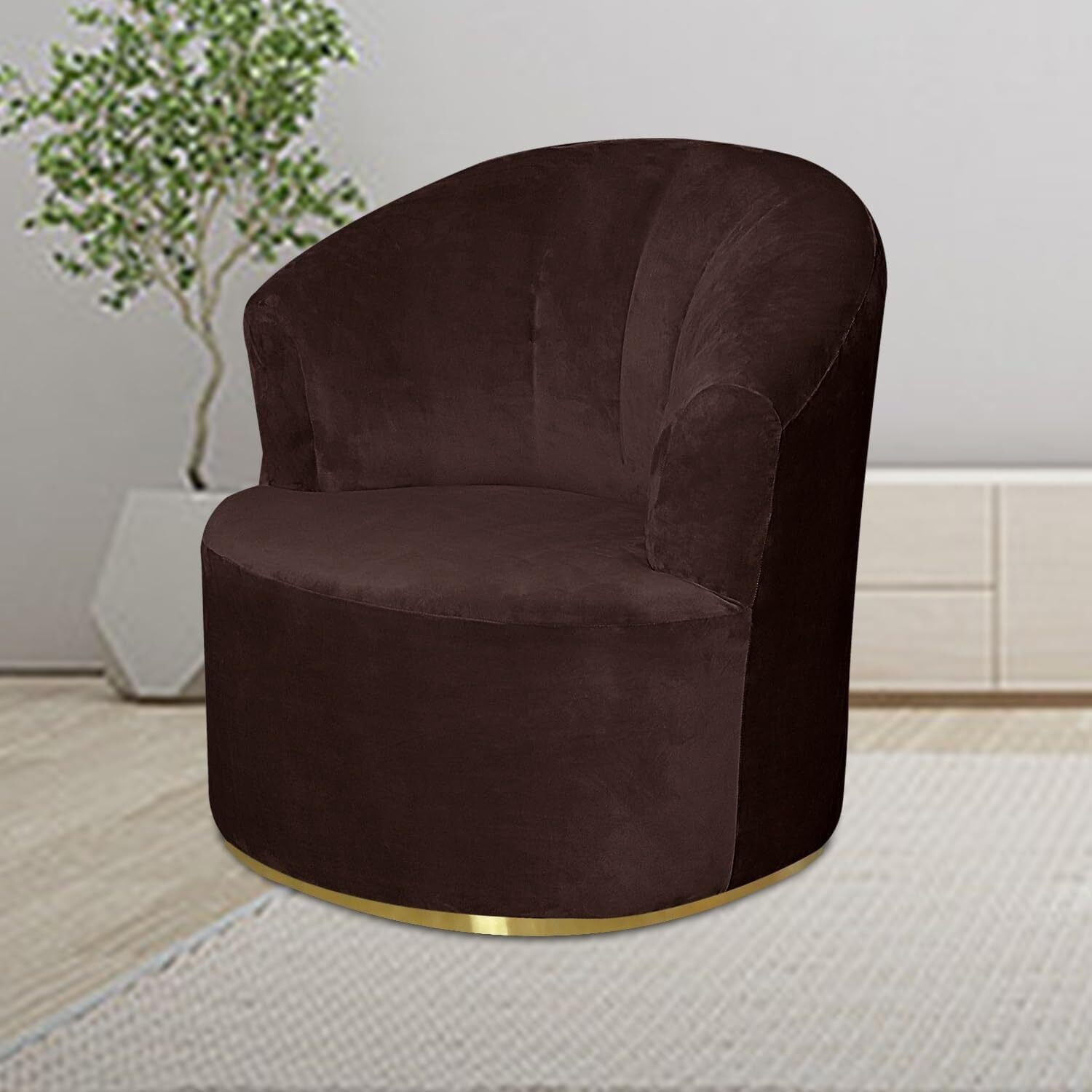 LKJYER Velvet Swivel Barrel Chair Cover, Soft Round Club Armchair Slipcover Modern Accent Chair Slipcover Stretch Single Sofa Cover Washable for Living Room Furniture Protector(Large)