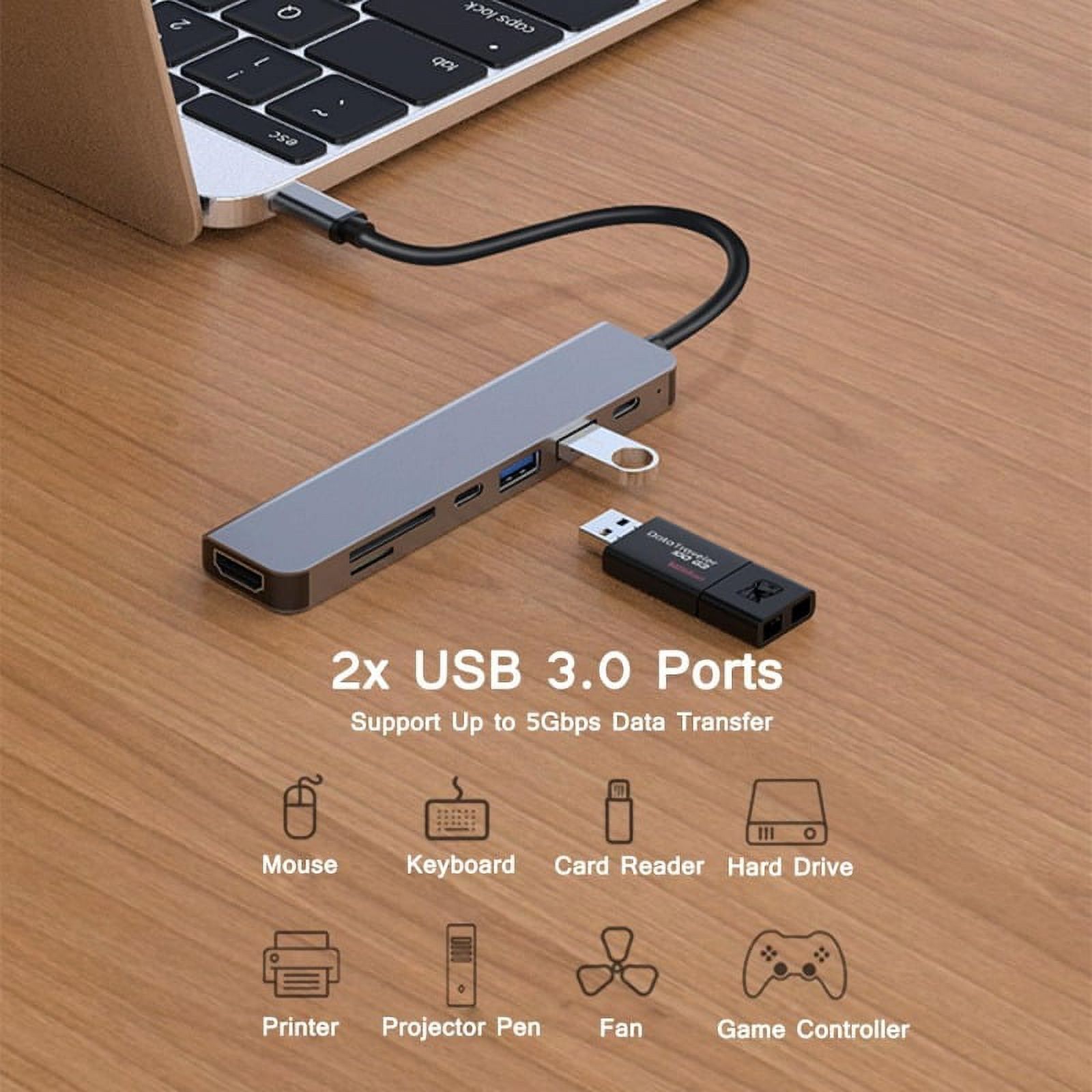USB C HUB, 7 in 1 USB C Adapter for 4K HD, Dual USB, PD Charging, Data Port Type C, SD/TF Card Reader for MacBook Pro/MacBook Air/iPad Pro/Samsung Galaxy S9 S10/Dell XPS/ChromeBook/HP Laptop ​