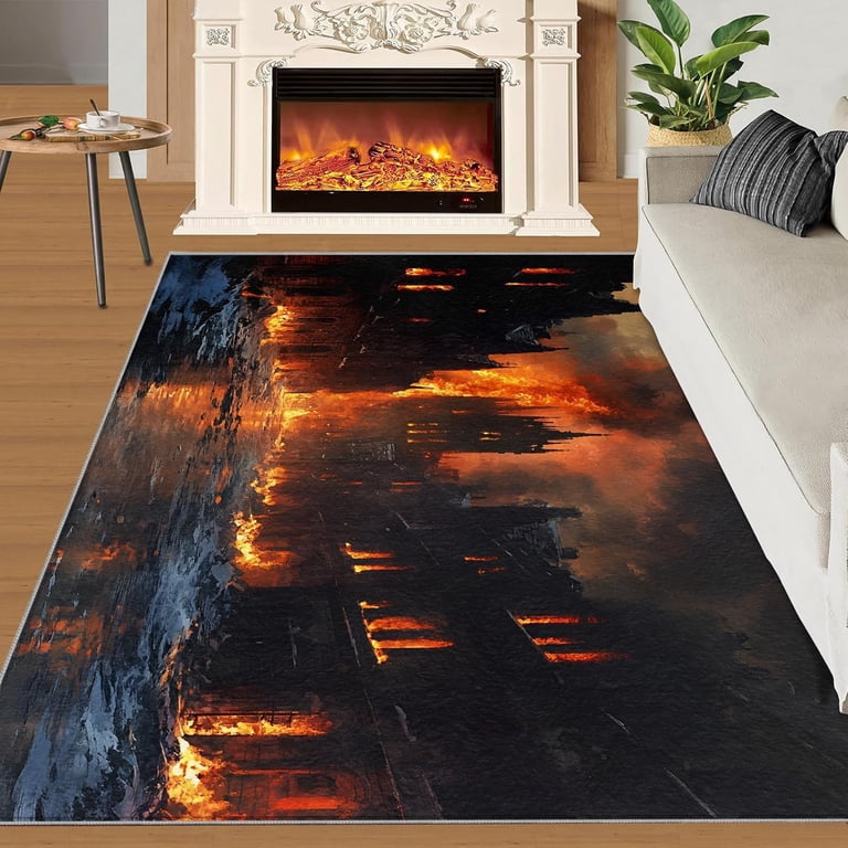 Gothic Castle Area Rug, Medieval Dark Pattern Carpet, Washable Non