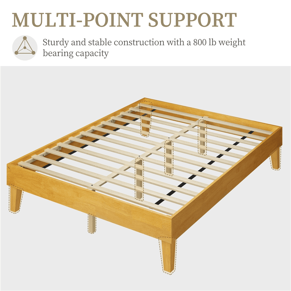 Renwick Queen Size Wooden Platform Bed Frame with Sturdy Slat Support for Adults, Natural Wood