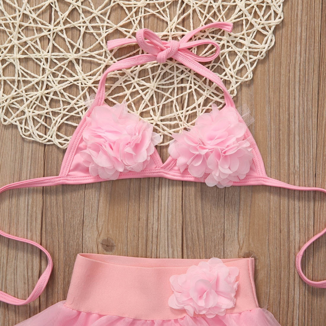 2017 Kids Baby Girls Pink Bikini Suit Set Swimsuit Swimwear