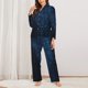 thumbnail image 2 of Balery Blue Glitter Retro Conjunto de Pijama con Estampado para Mujer, Conjunto de Dos Piezas con Manga Larga, Ropa de Dormir Suave con Bolsillos, Pijamas Cómodos-Small, 2 of 7