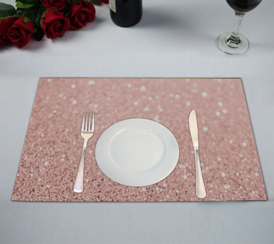 ECZJNT Rose Gold Glitter Bokeh Placemat Table Mat Cup Mat 12x18 inch