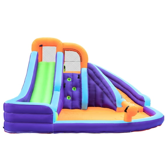 CocoNut Castles Double Slide Inflatable Water Park with Climbing Wall & Water Cannon