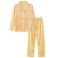 thumbnail image 1 of Pijama de manga larga de primavera y otoño para mujer, cárdigan de solapa, traje a rayas, ropa exterior de talla grande para el hogar, 1 of 6