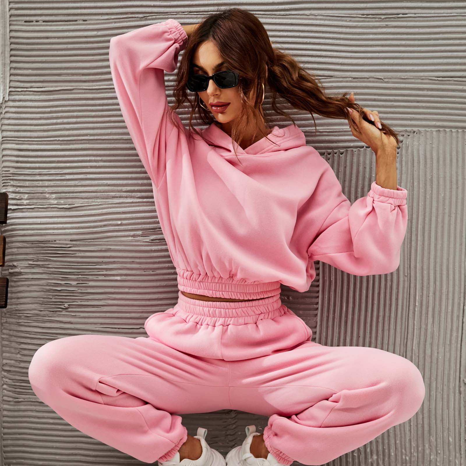 FUFUDDK Womens Tracksuit Set UK Solid Color Jogger Outfit Matching Sweat  Suits Long Sleeve Hooded Sweatshirt and Sweatpants 2 Piece Sports Sets