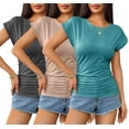 thumbnail image 3 of Camiseta Zeagoo para mujer, manga corta, fruncida, cuello redondo, paquete de 3, 3 of 6