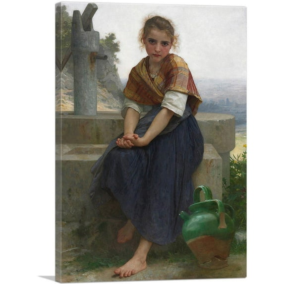 ARTCANVAS The Broken Pitcher 1891 Canvas Art Print by William-Adolphe Bouguereau - Size: 26" x 18" (0.75" Deep)
