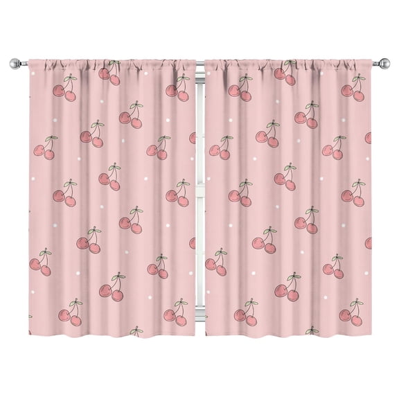 Nursery Curtains Boys Girls Kids Red Fruit Cherry Print Pattern Window Drapes for Living Bedroom Playroom Room Decor Rod Pocket 52x84Inch 2 Panels
