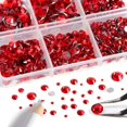 thumbnail image 2 of Beadsland 8300PCS Flatback Rhinestones, Light Red Rhinestone Nail Gems Round Crystal Rhinestones for Crafts, Mixed 10 Sizes with Wax Pencil and Tweezer Kit, SS3-SS30, Light Siam, 2 of 3