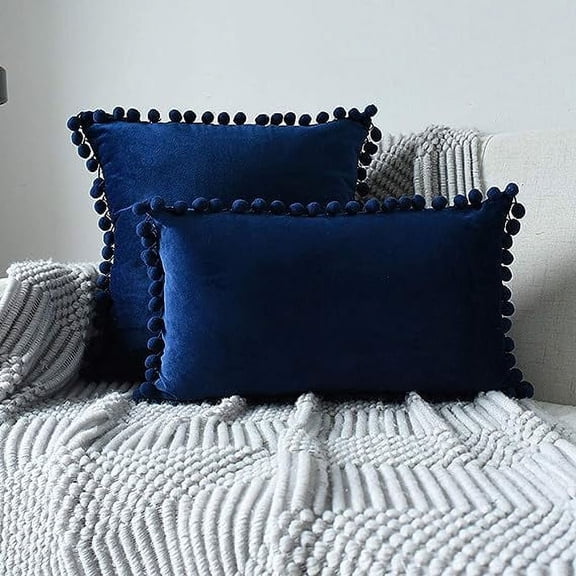 Nvzi Lumbar Throw Pillow Cover with Velvet Soft Solid Decorative Cushion Cover for Couch Bedroom Car, 1 Piece (Navy, 12"x20")