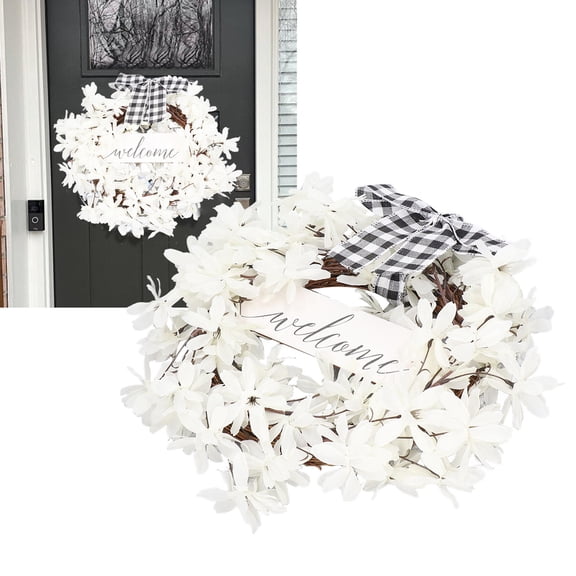 Yajisi Hand‑Made White Petal Front Door Wreath – Lifelike Artificial Garland for Spring, Summer & Holiday Décor