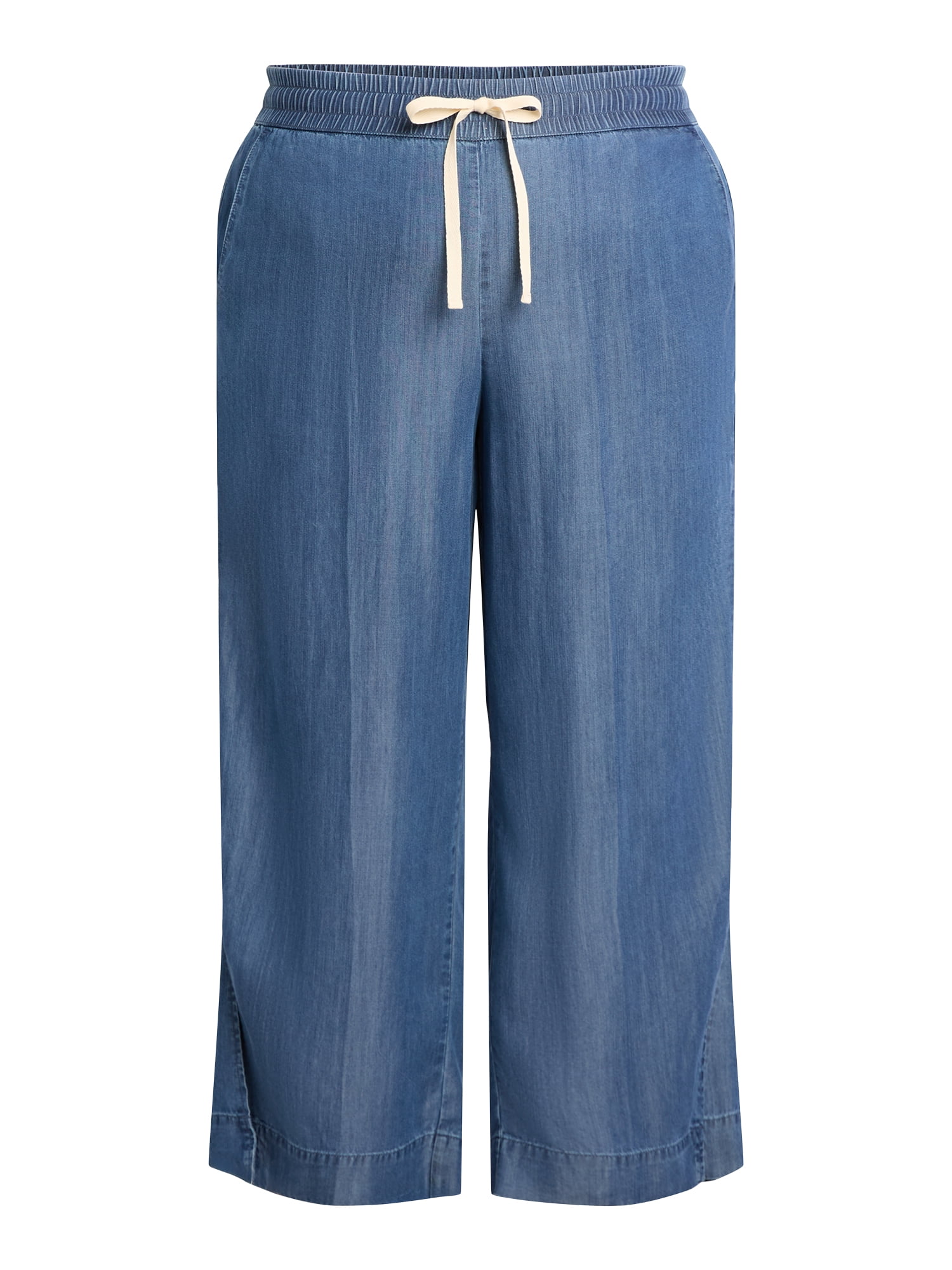 JMS Just My Size by Hanes Women's Plus Chambray Split Hem Pants, 28” Inseam, Sizes 0X-4X