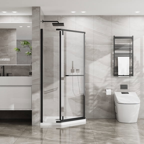 ResenkosNeo-Angle Frameless Shower Door 36 in.D x 36 in.W x 72 in.H Corner Shower Enclosure With Clear SGCC Tempered Glass Pivot Shower Door In Matte Black Finish