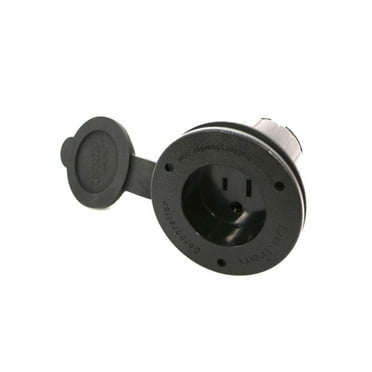 Battery Tender Marine AC - Black Plug Power Port Receptacle - AC Power Flanged Port Inlet Plug - High Grade AC Electrical Connection Adapter with Cap Cover for Boats - 024-0004-BK