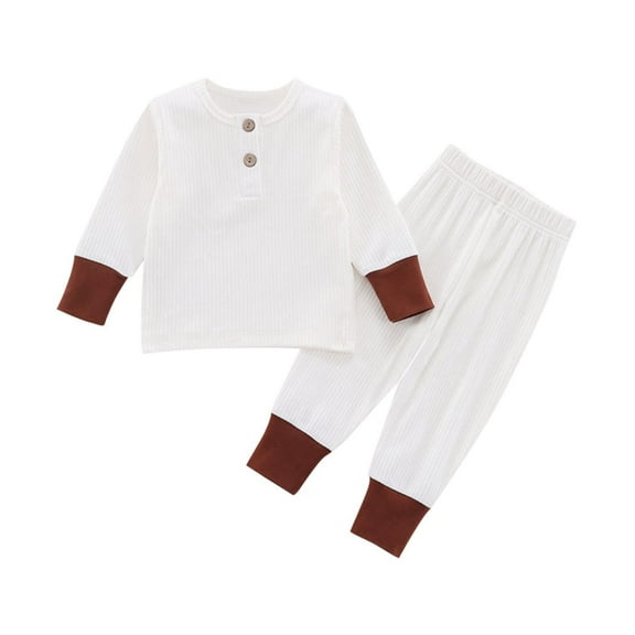 AHTJRT Girls Boys Fall Spring Outfits Quarter Button Crewneck Long Sleeve Tshirt and Elastic Waist Pants Set Casual Street Loungewear Sets White 1-2 Years