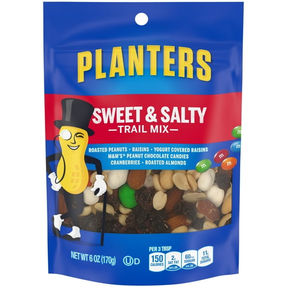 Planters Sweet & Salty Crunchy Trail Mix, Roasted, 6 oz Shelf Stable Plastic Pouch