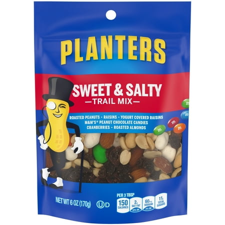 Planters Sweet & Salty Crunchy Trail Mix, Roasted, 6 oz Shelf Stable Plastic Pouch
