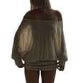 thumbnail image 3 of Women'S Off the Shoulder Dress Long Sleeve Batwing Mini Ruched Sheer Y2K Oversized Casual Streetwear Dress XS, 3 of 9
