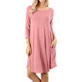 thumbnail image 1 of Women 3/4 Sleeve Round Hem A-Line Tunic Dress with Side Pockets, 1 of 3