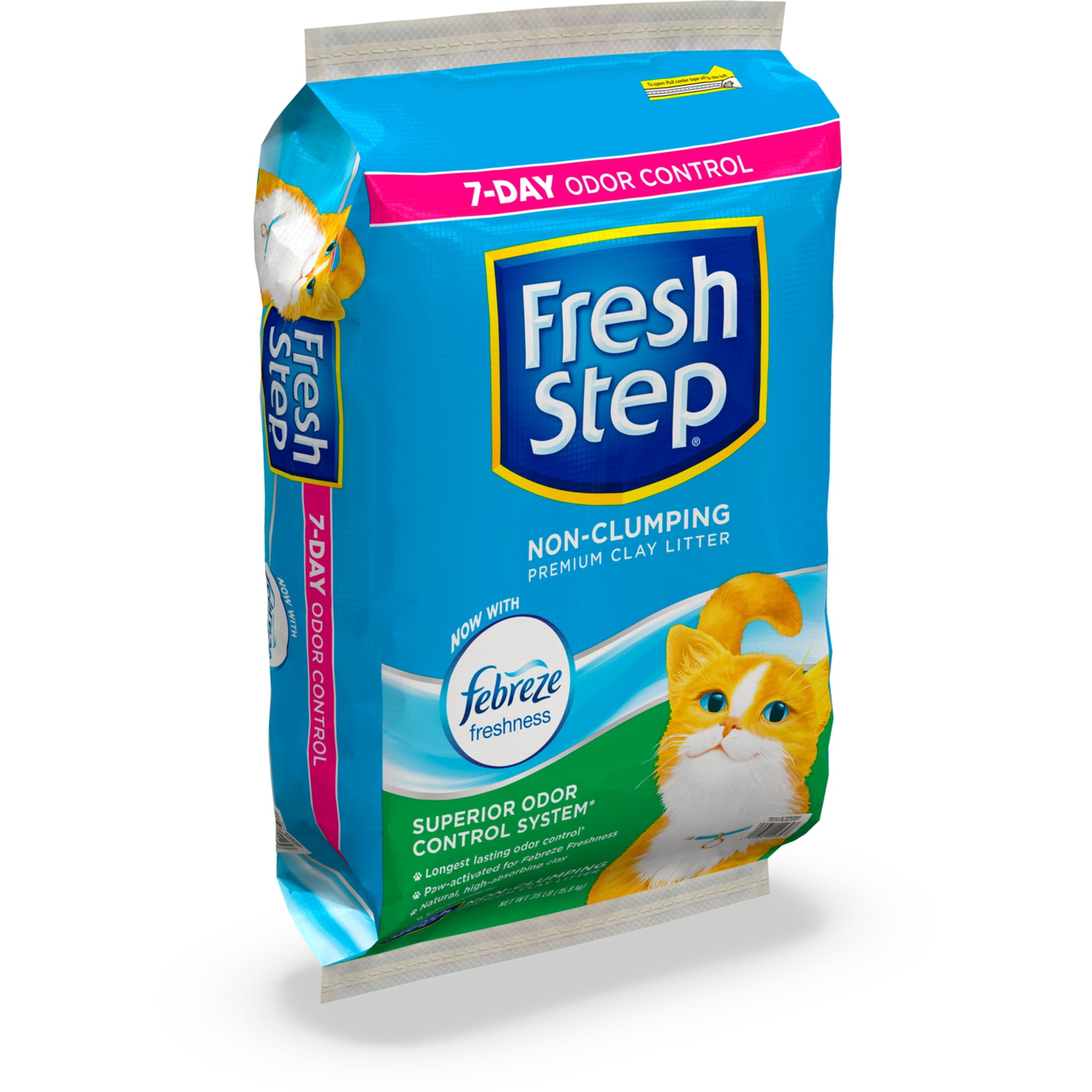 (4 pack) Fresh Step Non-Clumping Multi-Cat Premium Clay Cat Litter, Febreze Freshness Scent, 35 lb Bag