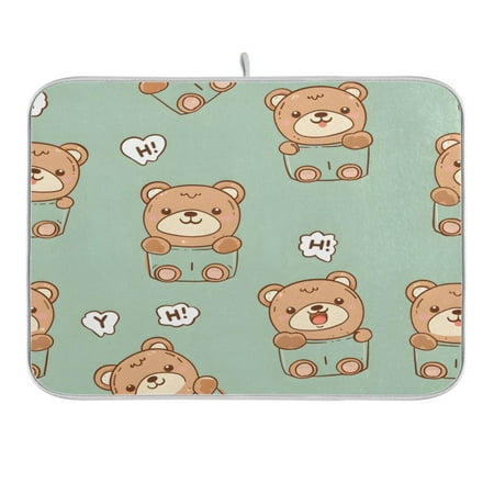 

Dish Drying Mat Kitchen Counter Hi Cute Teddy Bear Dishes Drainer Pad Absorbent Microfiber Reversible 16 x18