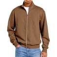thumbnail image 2 of Mens Zip Up Sweatshirt No Hood Mock Neck Sweatshirts Men's Fleece Jackets Full Zip Lightweight Jacket Seam Pocket Brown L, 2 of 8