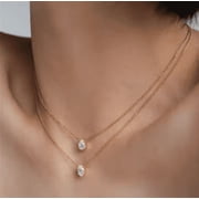 Double Layer Pear Clear Crystal Necklace, Gold