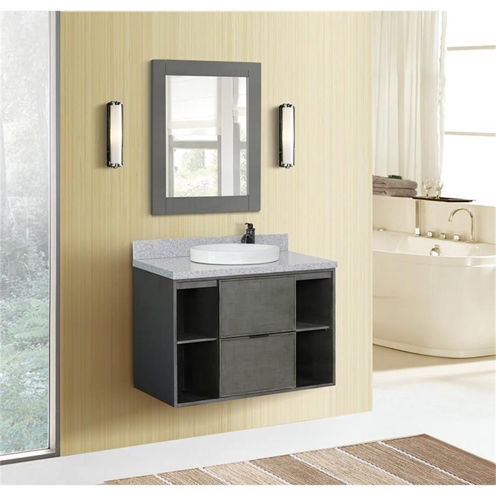 Bellaterra Home 37" Single wall mount vanity in Linen Gray finish top with Gray granite and round sink