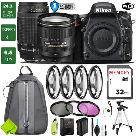 Nikon D750 DSLR Full Frame Camera with 24-120mm VR Lens & Nikon 70-300mm + 4 Piece Macro Close-Up Set + 3PC Filter Kit (UV FLD CPL) + Tripod + Backpack + 1 Year Extended