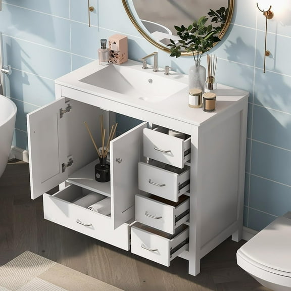 Royard Oaktree 36" Bathroom Vanity with Ceramic Sink Combo, Bathroom Cabinet with Doors and Drawers