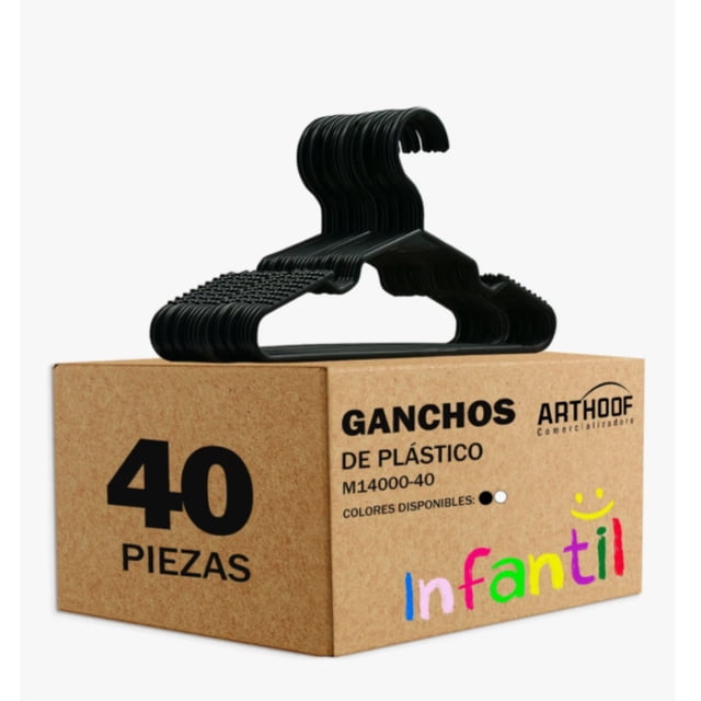 40 Ganchos Infantil Ropa Niño Niña Modelo Negro