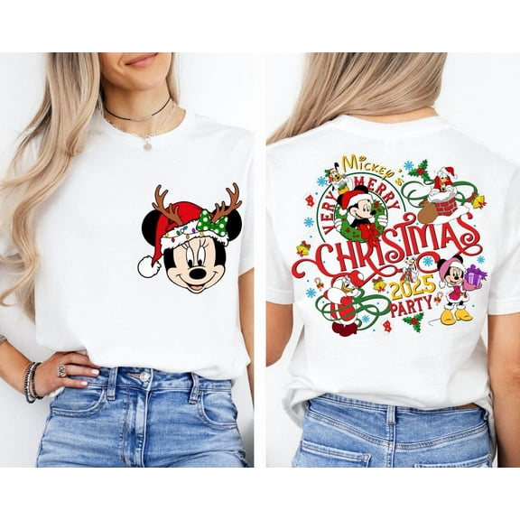 2-Sided Mickey'S Very Merry Holiday Party 2025 Shirt, Disney Santa Mickey And Friends Group Holiday Lights Shirt, Disneyland Xmas Tee, S-5XL Shirt
