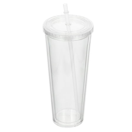 

Plastic Water Cups Two-layers Straw Cups Beverages Cups Plastic Coffee Cups