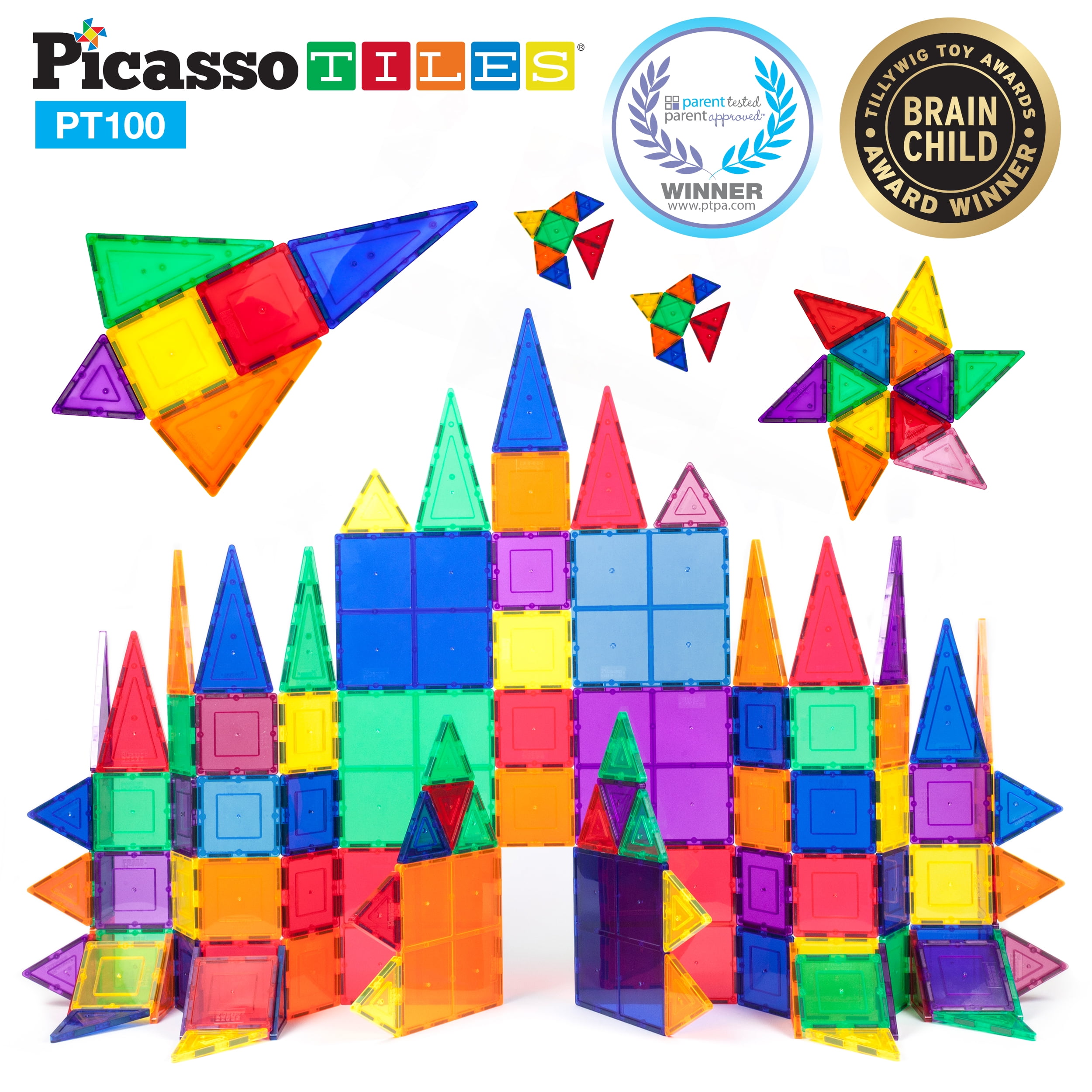 BCP 100-Piece Kids Clear Rainbow Magnetic Building Block Tiles Toy Set Multi 