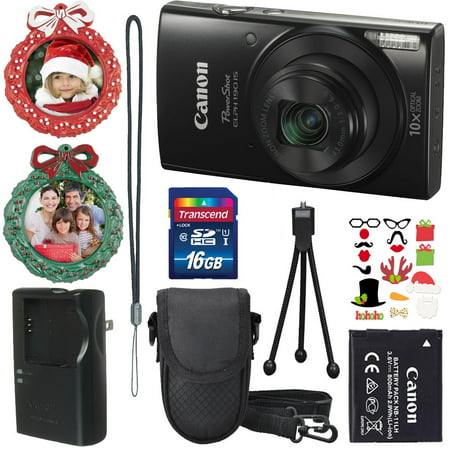 Canon PowerShot ELPH 190 IS (Black) with 10x Optical Zoom and Built-In Wi-Fi+Camera Case+(2) 8 GB SD Cards+Tabletop Tripod+Holiday