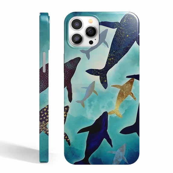 Tobelint Case for iphone 12 Pro Max,Sea Whales Pattern Case with Side Print,Slim Bumper Full Cover