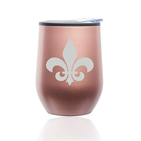 

Stemless Wine Tumbler Coffee Travel Mug Glass with Lid Fleur-De-Lis (Rose Gold)