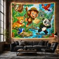 thumbnail image 6 of Cartoon Jungle Adventure With Group Expressive Animals Tropical, Mystical Fantasy for Space Lovers, Galaxy Room Decor, Mother's Day Gift, Tapestry Wall Hanging for Bedroom and Dorm, 6 of 7