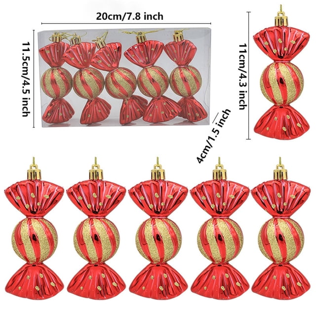 Christmas Tree Decorations Electroplated Candy-Shaped Pendants 5 Pcs Per Box For Holiday Tree Window Counter Display 20 cm x 11.5 cm x 4 cm