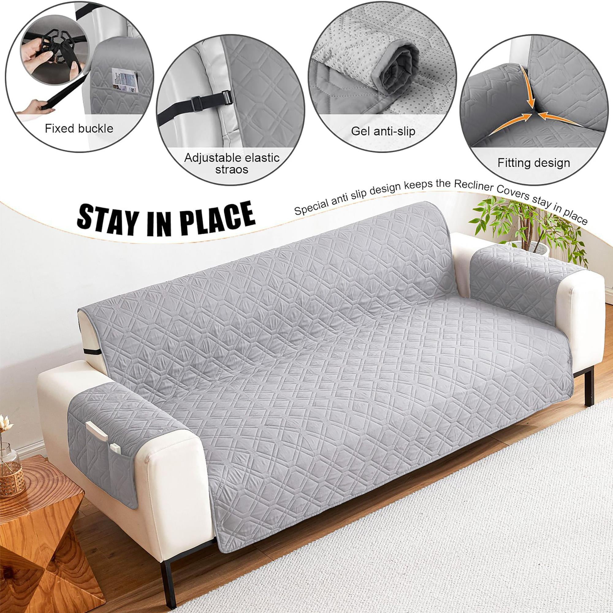 Waterproof Couch Covers 3 Cushion Couch,Non Slip 3 Seater Sofa Covers Washable,Furniture Protector with Side Pockets Elastic Straps for Dogs, Pets,Living Room(Light Gray,3 Seater Sofa)