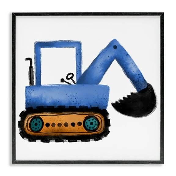 Stupell Industries Blue Simple Bulldozer Transportation Painting Black Framed Art Print Wall Art, 12 x 12