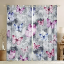 Manfei Cartoon Grey Pink Butterfly Black Out Curtains, Dreamy Watercolor Curtains Pack of 2 (42x63 Each), Teens Kids Girls Female Bedroom Curtains, Window Curtains Bedroom Decor