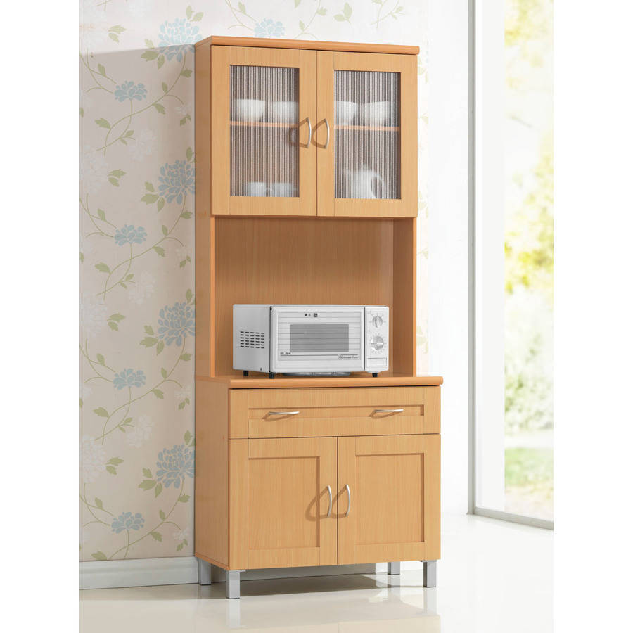 Beech Kitchen Cabinet 1-Drawer and Bottom Enclosed Storage Hodedah 54 Tall Open Shelves
