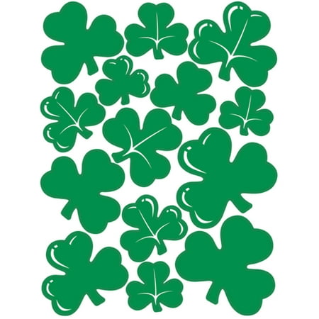 St Patricks Day Green Shamrocks Peel 'N Place Party Wall Clings 12-17