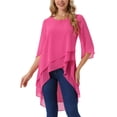 thumbnail image 1 of INSPIRAR CHIC Blusa de Chifón Asimétrica de Cuello Redondo con Mangas de Volante 3/4 en Rosa Fucsia XL, 1 of 6