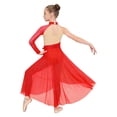 thumbnail image 2 of Raenseen Kids Girls Modern Lyrical Dance Dress One-shoulder Applique Mesh Split Dresses Red 12, 2 of 7