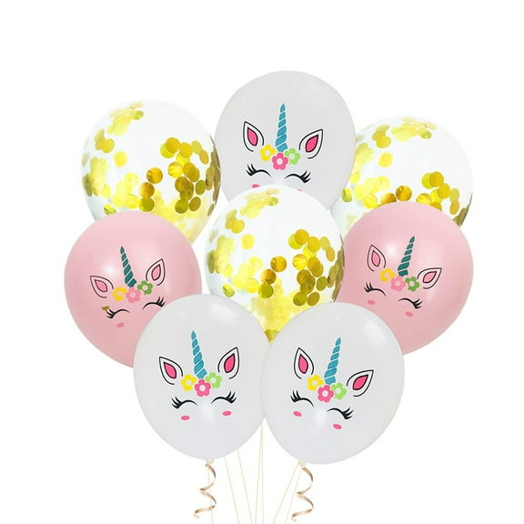 15pcs 12inch Unicorn Rose Gold Sequins Confetti Balloon Set Baby Kid Birthday Theme Party Decorations(without Ribbons,5 White   5 Pink   5 Gold Sequins)