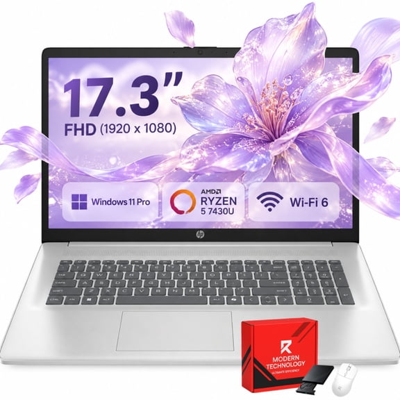 HP 17 inch Business Laptop - AMD Ryzen 5 7430U, 17.3" FHD IPS Display, Webcam, Wi-Fi 6, Windows 11 Pro, Copilot-AI, 8GB RAM 256GB SSD